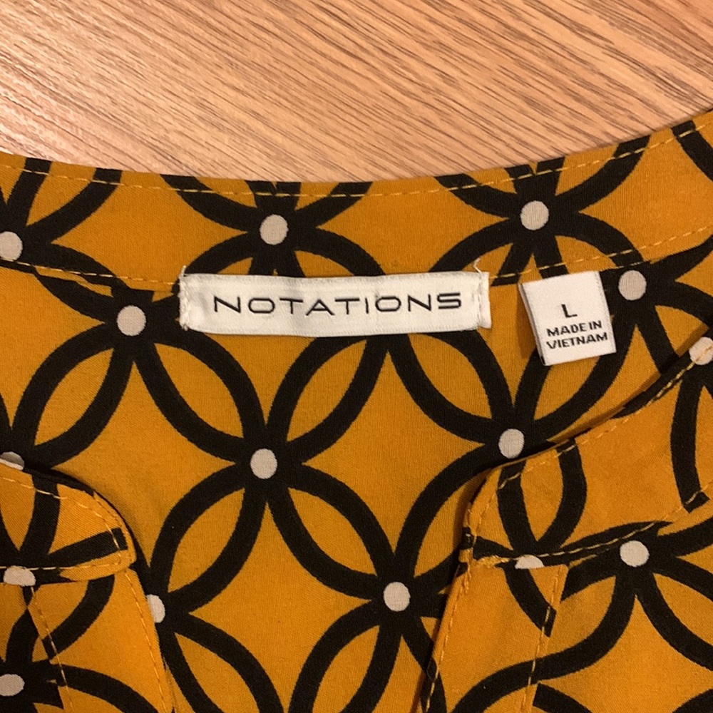 Notations Gold Geometric Print Button Down 3/4 Sleeve Blouse - Picture 5 of 6